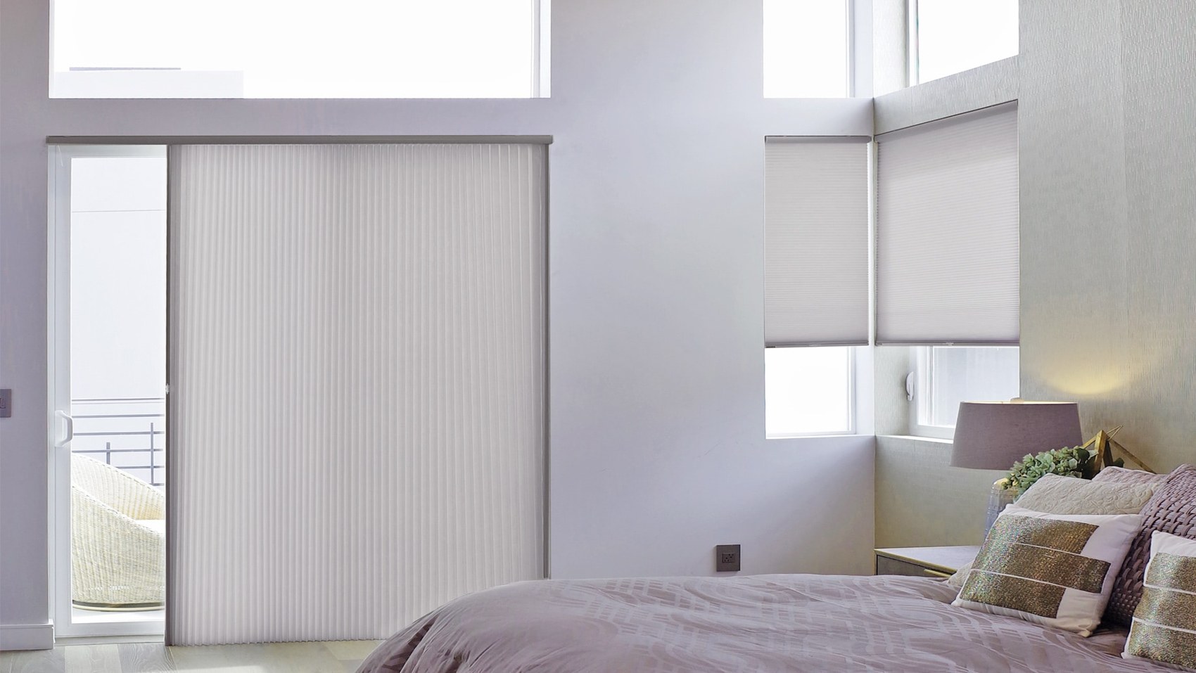 Cellular shades on a sliding patio door