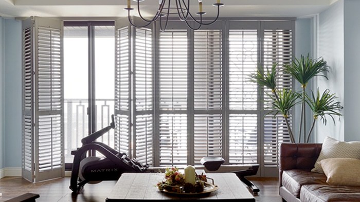 Gray shutters in a living room