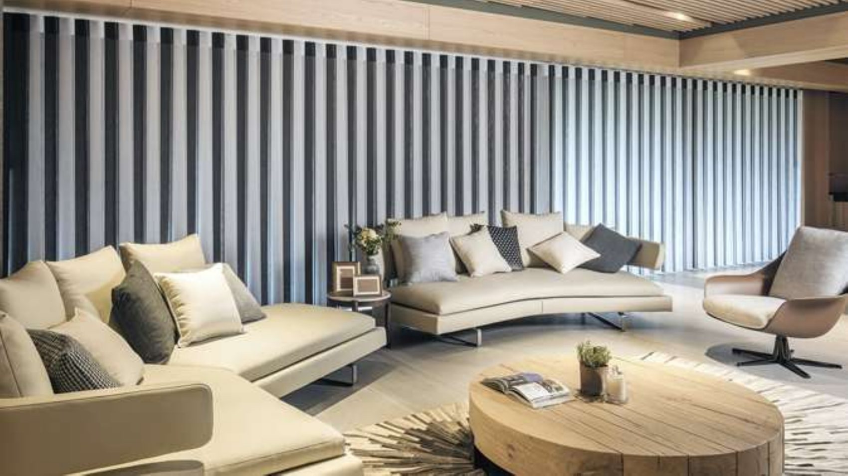 Vertical drapery panels in a modern living room
