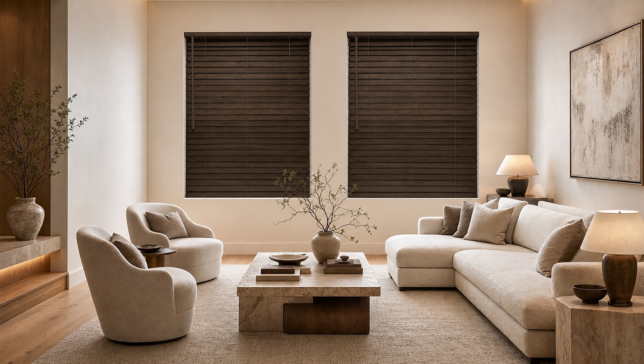 Norman Normandy wood blinds in a living room