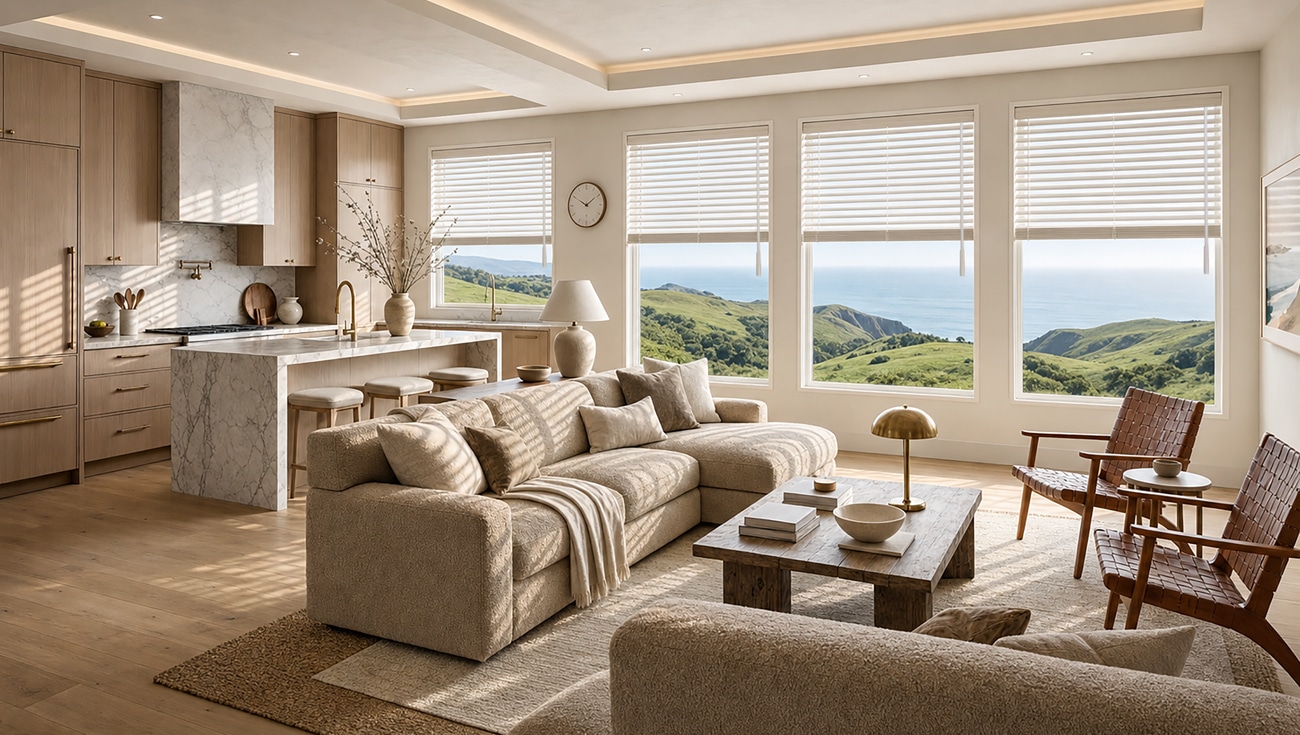 Norman Ultimate faux wood blinds in a great room