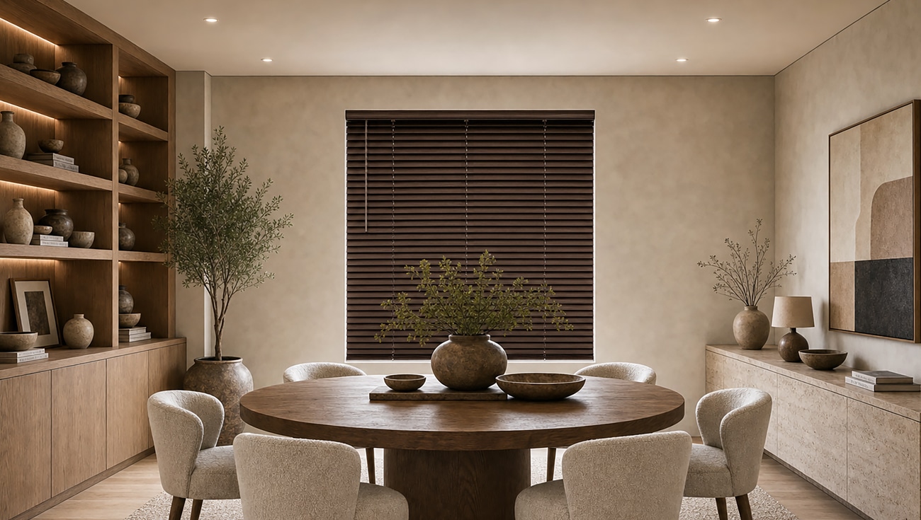 Norman CityLights aluminum blinds in a dining room