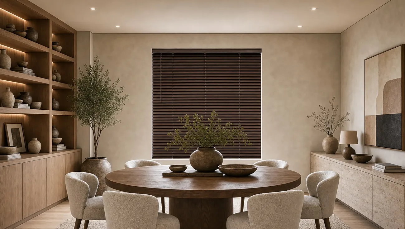 Dining room with Norman wood blinds