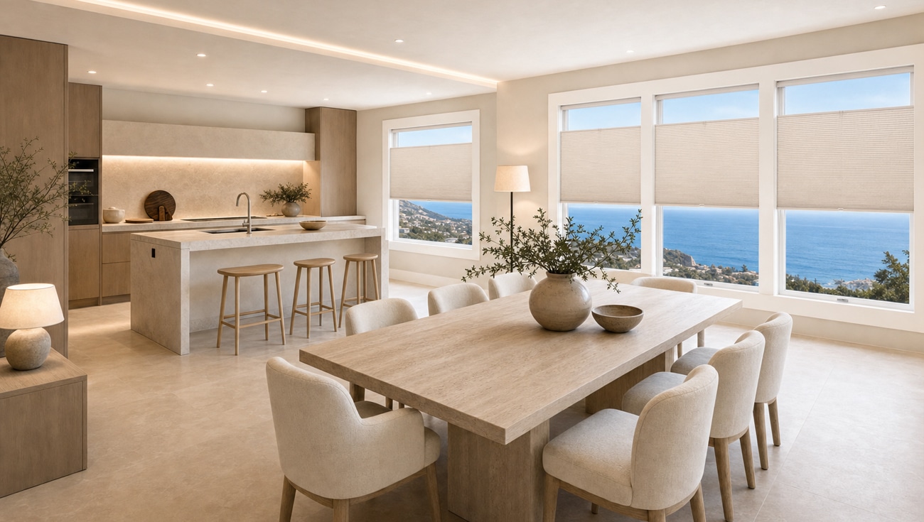 Norman Portrait honeycomb shades in a dining room
