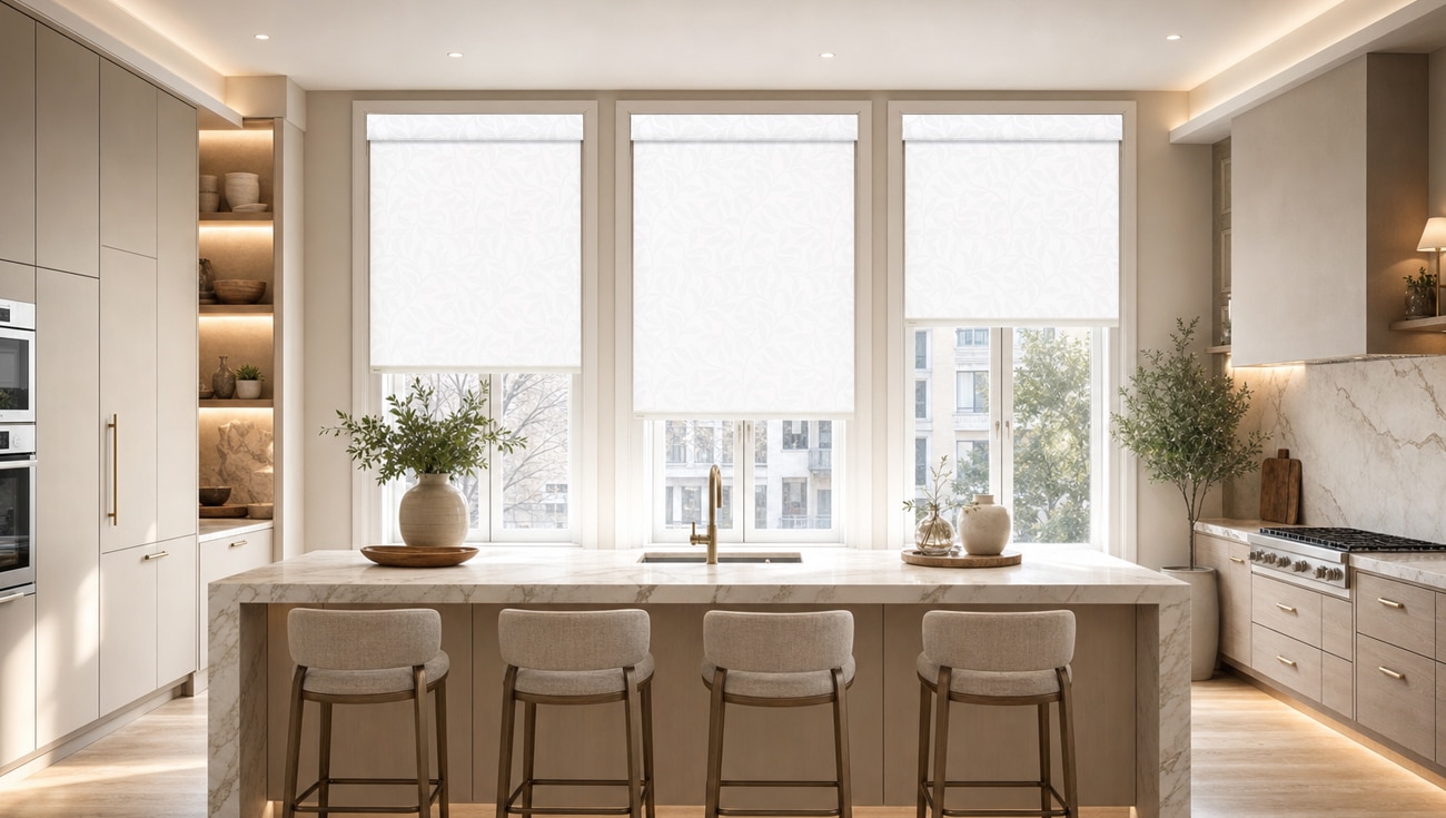 Kitchen with Norman roller shades