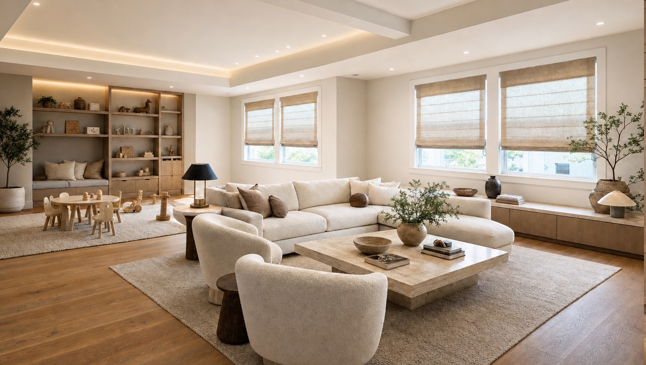 Norman Centerpiece Roman shades in a living room