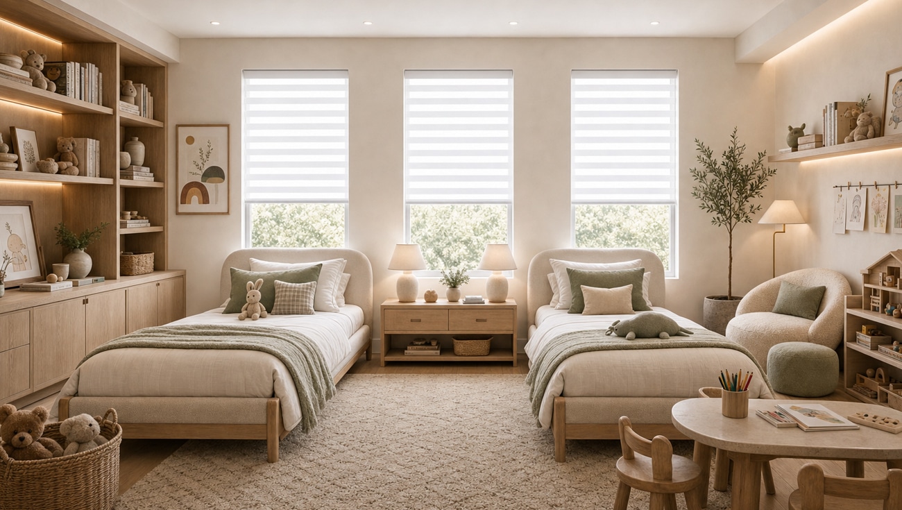 Bedroom with Norman sheer shades