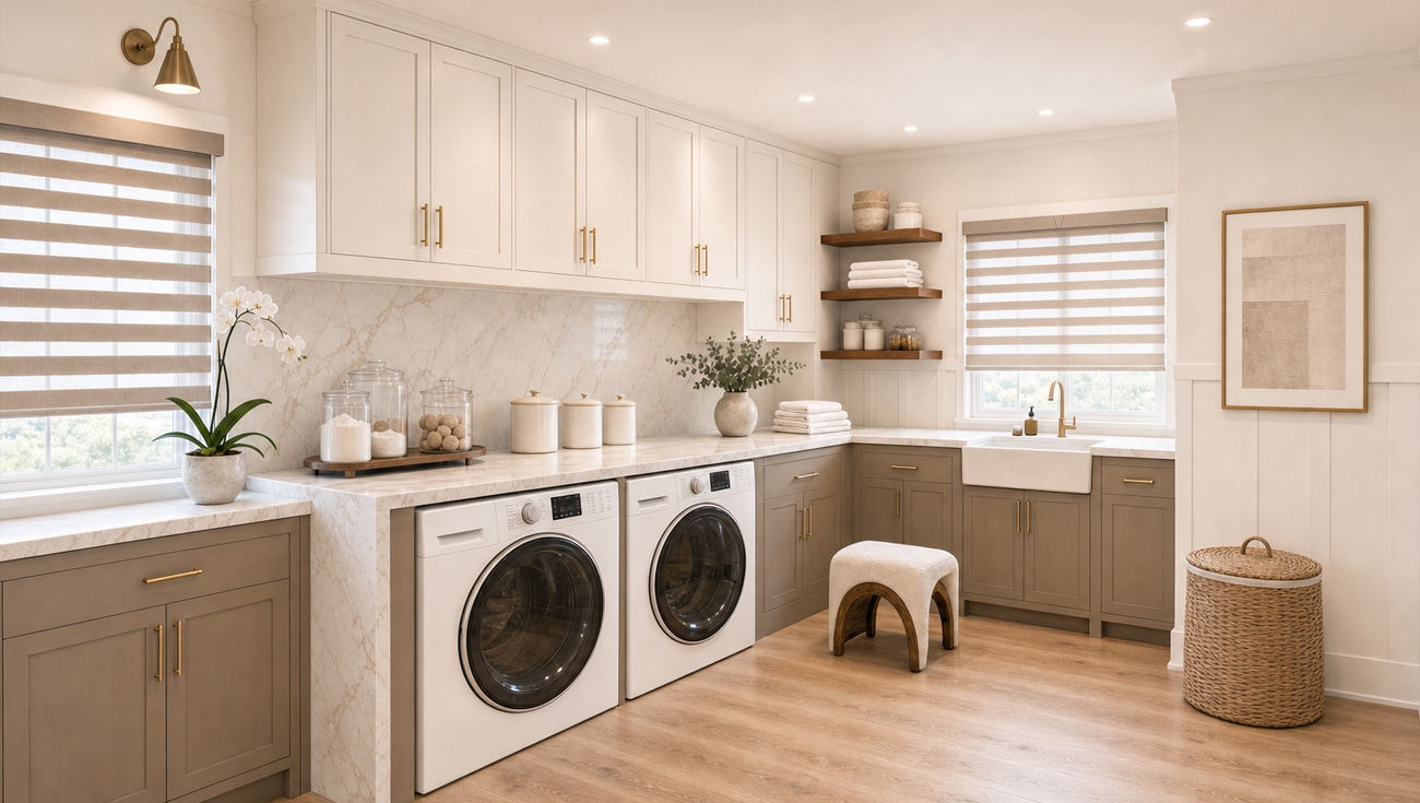 Norman PerfectSheer shades in a laundry room