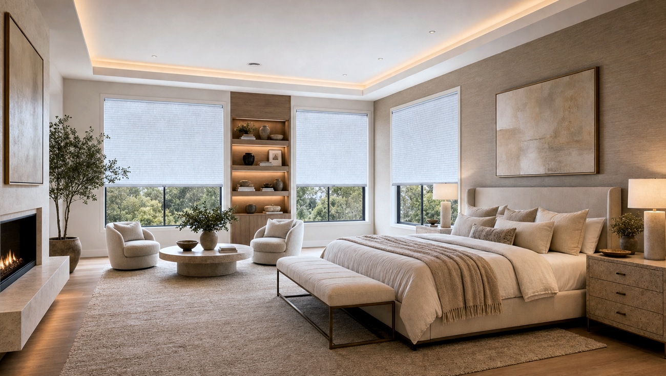 Norman honeycomb shades in a bright bedroom
